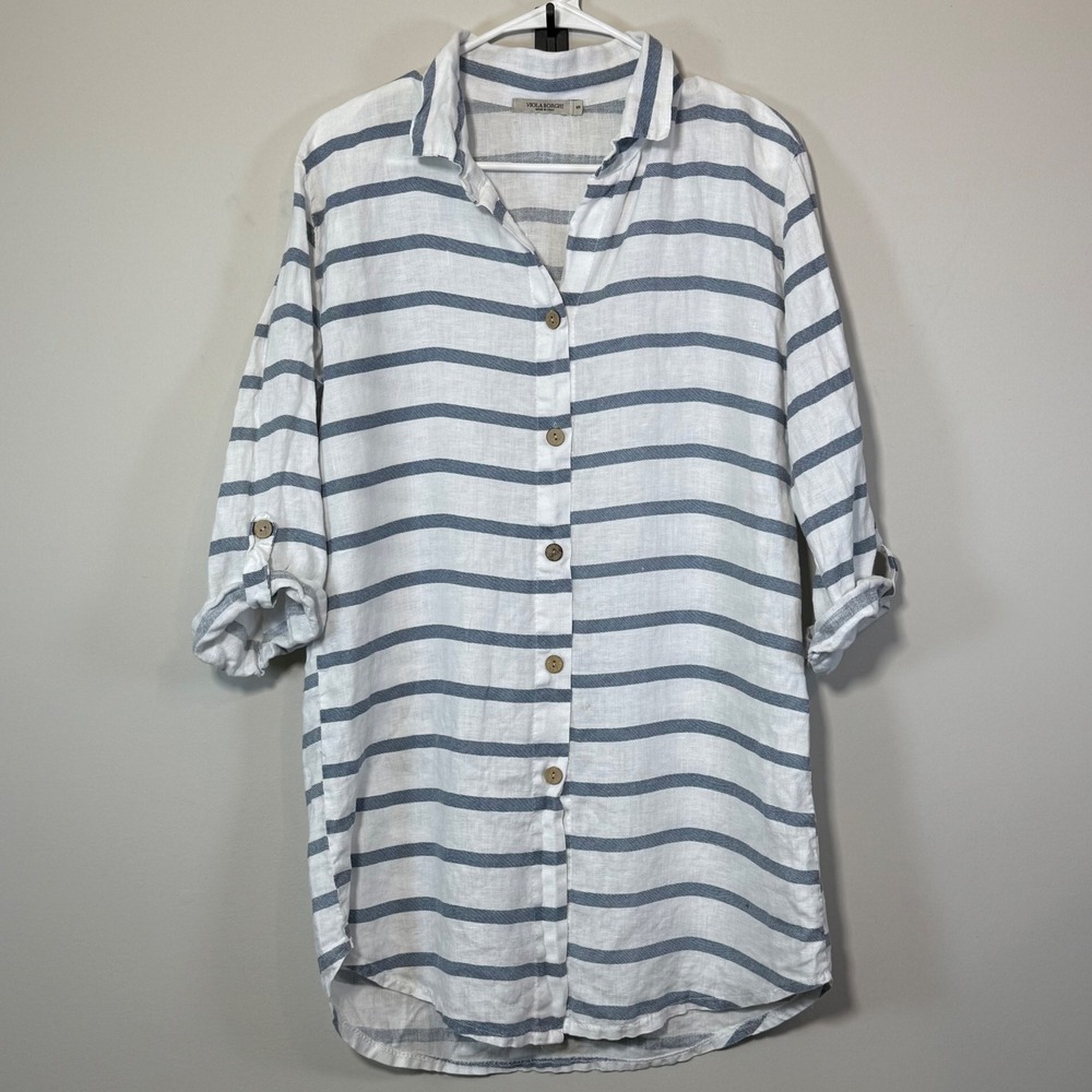 Viola Borghi Linen Tunic Women S Blue White Stripe Made in Italy Coastal Travel